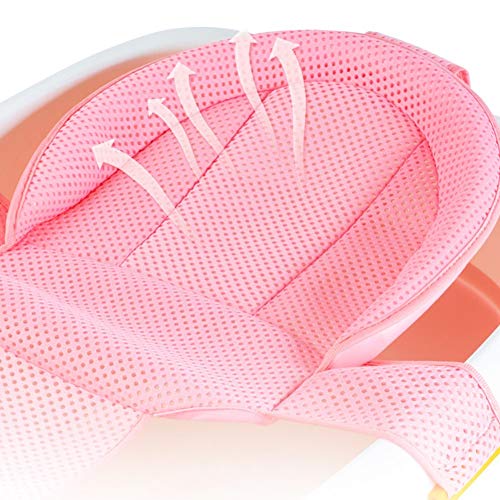 Baby Bath Seat Infant Bathing Support Mat With Four Safety Support Corner, Comfortable Baby Shower Bathtub Sit Up Mesh For Newborn (Pink)