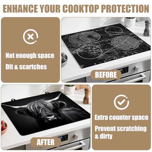 Image of Black Highland Cow Stove Top Covers for Electric Stove, Electric Gas Stove Pad Heat Resistant Range Cooktop Protector for Home Decor Kitchen 28 inchx20 inch