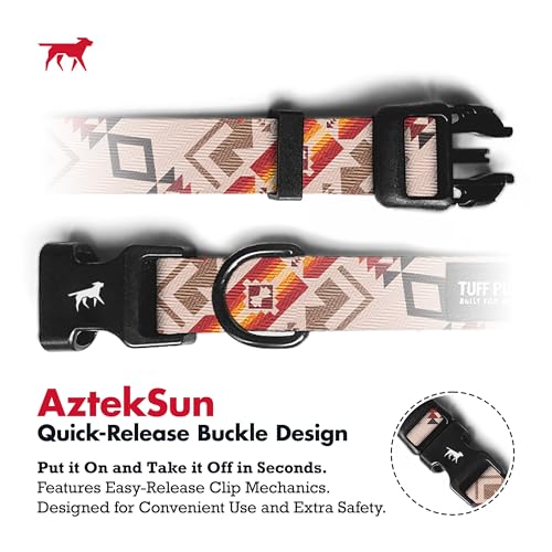 Image of Tuff Pupper Premium Adjustable Dog Collar for Medium Boy & Girl Dogs, Stylish Pattern Collars Designed in USA, Quick Release Buckle, AztekSun Print, Medium (1 Inch Wide x 13-18 Inch Neck)