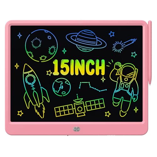 proffisy LCD Writing Tablet 15 Inches Colorful Screen Drawing Pad E-Writing and Scribbler Boards for Kids Electronic Educational Learning Toys for 3-12 Year Old Girls (Pink)