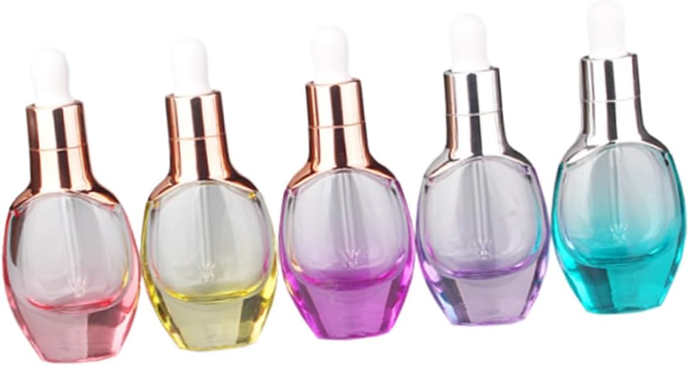 FOMIYES 5pcs Essential Oil Dropper Bottles Essence Containers with Heads for Travel for Oils and Liquids Orange Gold Dark Purple Light Purple Blue