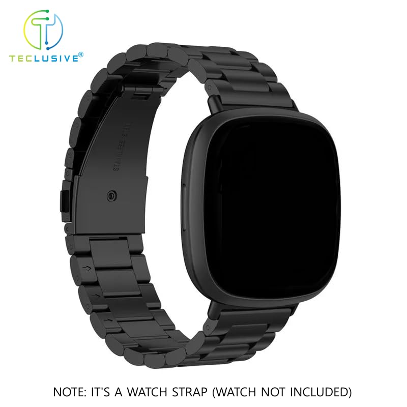 Image of T TECLUSIVE Luxury Stainless Steel Metal Chain Strap Compatible with Fitbit Versa 4 /3 /Sense /Sense 2 | Dual Lock Metal Band with Watch Strap Adjuster Tool