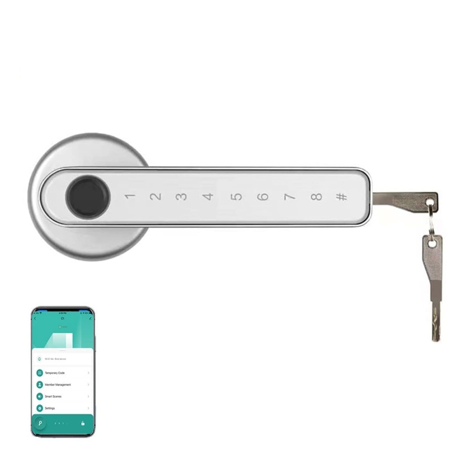 CVFRDD Smart Door Knob, TTlock Tuya Smart Home Fingerprint Electronic Door Lock Password APP Mechanical Key Security Biometric Handle Keyless Entry Door Handle(Silver Tuya)