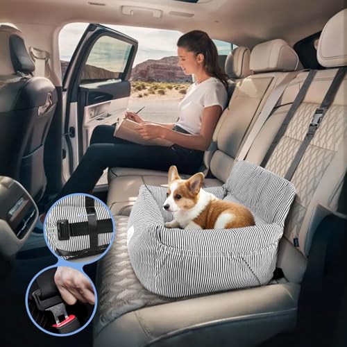 CALIYO Hundeautositz mit Stabiler Basis & Sicherheitsgurt | Hundesitz Auto für Kleine bis 10 kg | Memory Foam-Sitzauflage | Wasserdichter, Abwaschbarer Hundekorb mit Aufbewahrungstasche (Schwarz/Weiß)