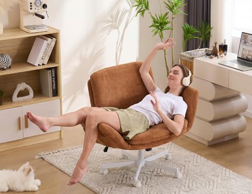 Image of Armrests Criss Cross Chair - Wide Comfy Swivel Vanity Chairs with Wheels, Comfortable Adjustable Home Office Desk Computer Chair for Reading Room, Bedroom, Makeup Room (Orange)