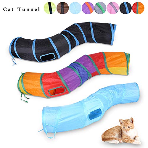 Image of iCAGY Cat Tunnel for Indoor Cats Interactive, Rabbit Tunnel Toys, Pet Toys Play Tunnels for Cats Kittens Rabbits Puppies Crinkle Pop Up Yellow 47 inch Shape S