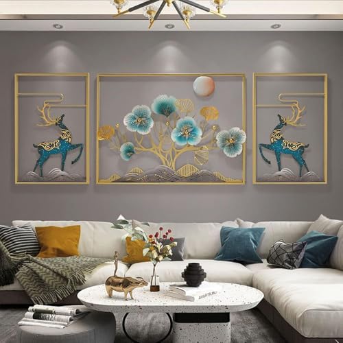 Image of Big Handcrafted Metal Modern Wall Art Multicolor Deer Frame Large Unique Modern Accent for Stylish Interiors Wall Art for Home Decor, Living Room, Bedroom & Office