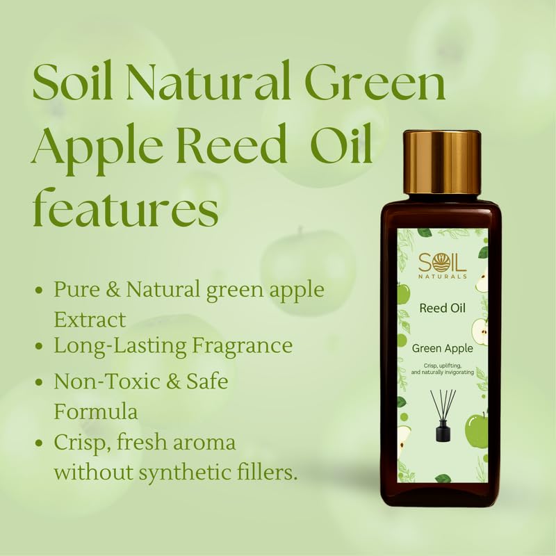 Image of Green Apple Reed Diffuser Oil 100 ml | Pure Natural & Undiluted Essential Aroma Oil | Long-Lasting Fragrance for Home, Office, Spa Reed Tealight Diffusers | ISO & GMP Certified