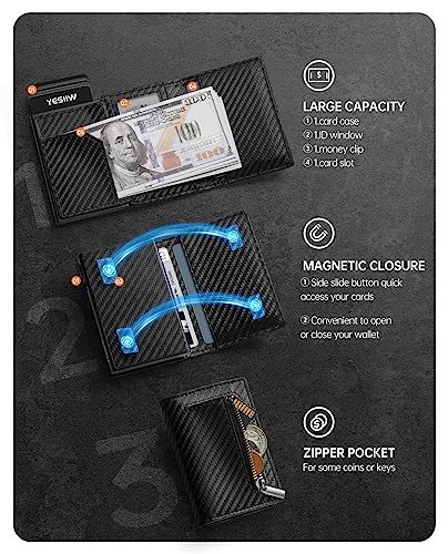 YESIIW Mens Wallet with Airtag Holder, RFID Blocking Wallet Cedit Card Holder, Smart Pop Up Wallet Compatible with Apple AirTag, Leather Trifold Wallet with ID Window, Cash Slot (Thick Stripe Black)2