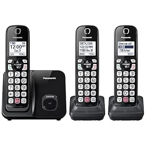 Panasonic Cordless Phone with Advanced Call Block, Bilingual Caller ID and Easy to Read Large High-Contrast Display, Expandable System with 3 Handsets – KX-TGD813B (Black)