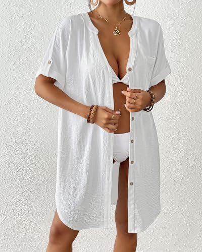 Bsubseach Swimsuit Coverup for Women Bathing Suit Cover Up Button Down Shirt Beach Dress Vacation Outfits3