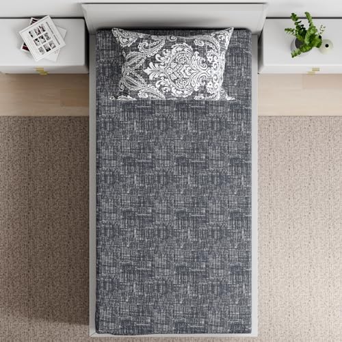 Essentials 100% Cotton Super Soft Flat Bedsheet with 1 Pillow Cover | Temika Grey Single Size (90x60 inches) | Temika Grey
