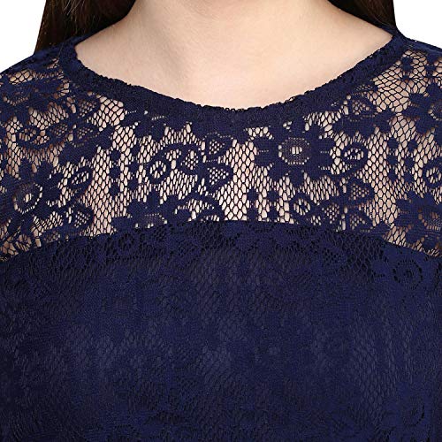 Image of mayra Women's Net Navy Blue Color 3 /4 Sleeve Top
