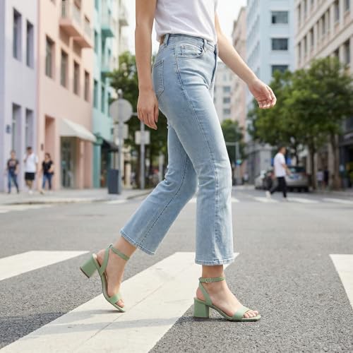 Image of TEAIEUI Block Heels for Women, Square Open Toe Heeled Sandals, Chunky Ankle Strap Shoes for Dress, Party, Prom, Low Heel 2 inch