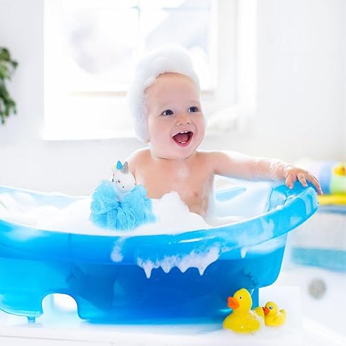 Miniatura 2 de 2 bolas de baño de unicornio para niños, exfoliante corporal, esponja de ducha suave de polietileno, rosa y azul, 5.51 x 4.33 x 3.54 pulgadas,