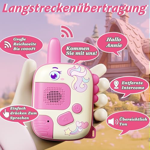 DQMOON Spielzeug ab 4 5 6 Jahre Mädchen, 2PCS Einhorn Walkie Talkies Spiele Kinderspielzeug ab 3 4 5 6 Jahre Walki Talki Geschenke Mädchen 4 5 6 Jahre Geburtstag Weihnachten Einhorn Geschenkideen