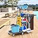 Cleaning Cart Janitorial Cart Cleaning Carts on Wheels 3-Shelf Commercial Traditional Plastic Housekeeping Carts for Housekeeping