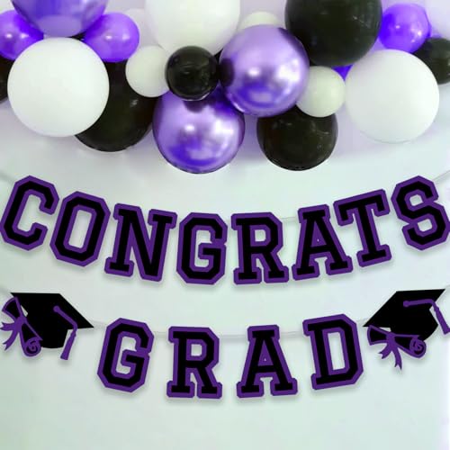 Image of Congrats Grad Banner Graduation Party Banner Decoration Hanging Garland High School College Backdrop Supplies Purple