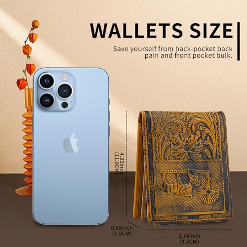 Image of Mens Rodeo Short Wallet Western RFID-Blocking Bifold Leather Wallet with ID Window - Full Grain Leather Wallets Unique Gift for Men, 02--Brown