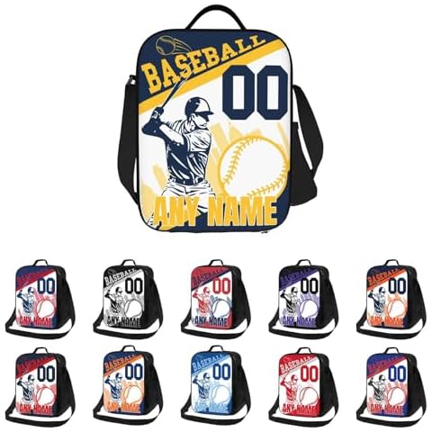 Gvekmqu Custom Baseball Lunch Bag Gifts For Men Women Fans, Personalized Name Number c Baseball Lunch Box Customized Shoulder Straps Insulated Lunch Bags For Work Picnic Travel Cover