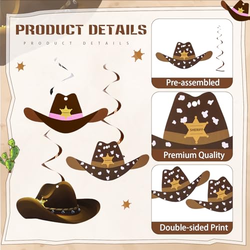 Image of Maxdot 42 Pcs Western Cowboy Party Decorations Wild West Hanging Swirl Cowboy Hat Ceiling Streamers for Adults Cowgirl Boys Birthday Party Decorations Supplies(Classic Style)
