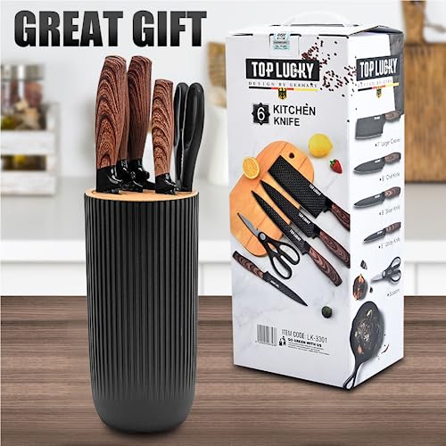 Image of Knife Set, 6-Piece Black Professional Kitchen Knife Set for Chef, Super Sharp Knife Set with Universal Knife Block, Anti-Rust Stainless Steel Kitchen Knife Block Set, Ergonomical Design (Black)