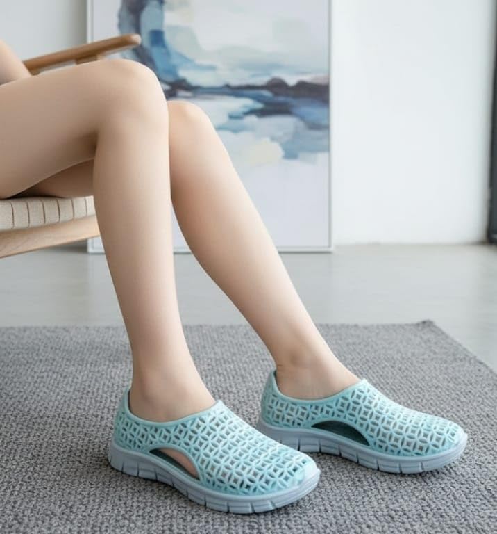 Image of Women's Hollow-Out Slip-On Sandals, Waterproof, Breathable Cutout Design, Casual Flat Shoes