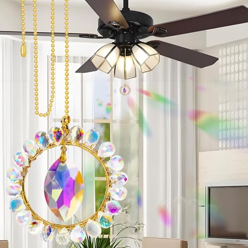 Image of 2Pcs Ceiling Fan Pull Chain Ornaments, Ceiling Fan Chain Extenders Fan Pulls Decorative with 24 inch Ceiling Fan Chain Extender, Crystal Glass Fan Chain Fan Pull Chain Extension for Ceiling Light Fan