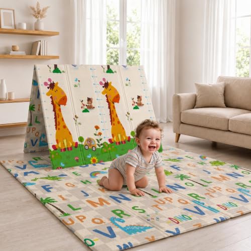 Image of StarAndDaisy Foldable Baby Play Mat 5 x 6.5 ft, 6MM Thick XPE Foam Playmat, Reversible 2-in-1 Design, Lightweight Cushioned Floor Mat for Crawling, Playing & Learning