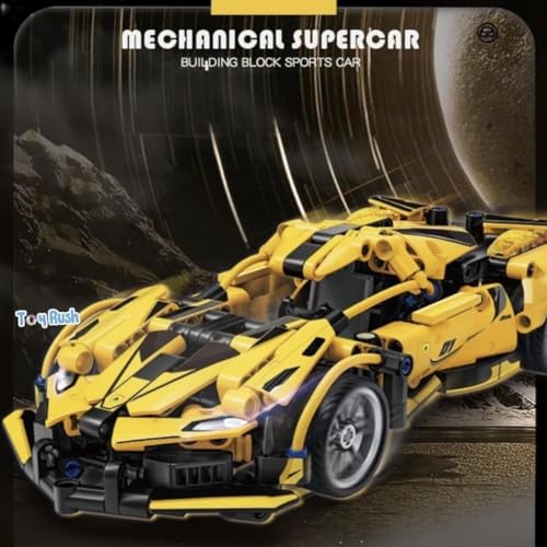 Image of 1:18 Scale Racing Pull-Back Supercar Building Blocks Set | Car Model Kit with Gold Sport Rims | DIY Construction Toy,Compatible with Major Bricks,Ideal Gift for Kids (1:18 Yellow Ferrari [422pcs])
