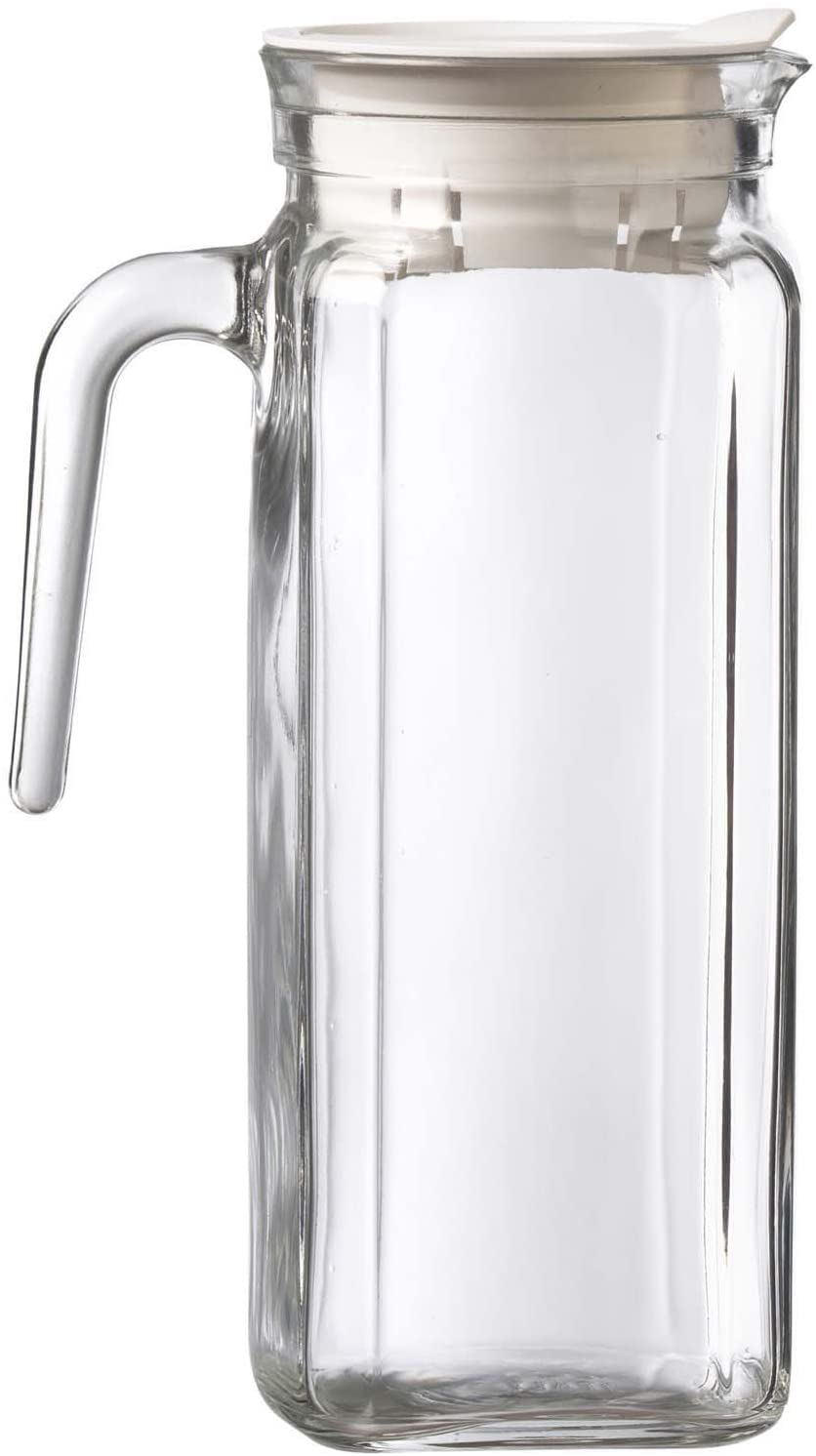 Amici Home Italian Igloo Quadra Glass Pitcher with Lid and Spout | Set of 2 | 34-Ounce | Clear Glass Water Pitcher for Refrigerator | Carafe for Iced Tea, Juice, Milk, Cold Brew and Mimosa Bar