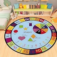 YHUERC Colorful Cartoon Round Children's Learning Alphabet Carpet,ABC Learning Carpet,Number Animal Educational Rug,Soft,Machine Washable Non-Slip Mats,for Living Room Children's Bedroom