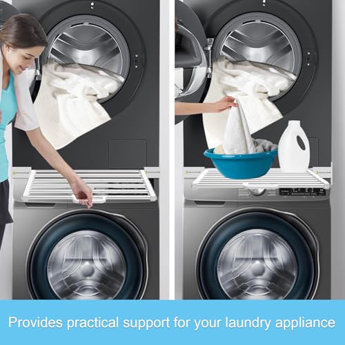 Image of Kiss Core Washer Dryer Stacking Kit 29 inch, Universal Washer and Dryer Stacking Kit with Pull Out Drying Rack, Adjustable 29 inch /28 inch /27 inch /26 inch /25 inch /24 inch Stacking Kit with Ratchet Strap