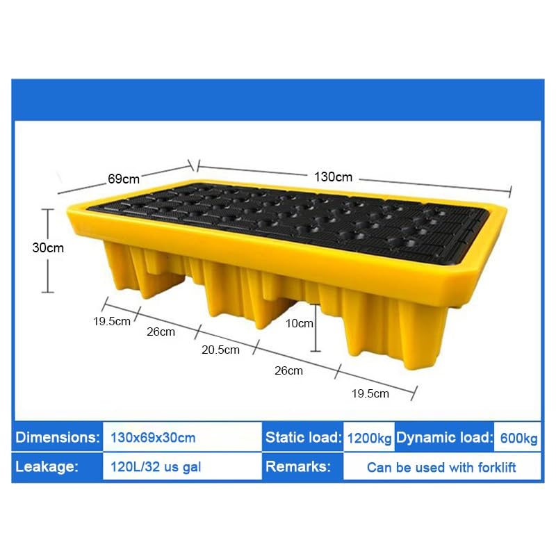 PFCDZDU 1/2 Drum Spill Platform, Indoor/Outdoor Modular Containment Pallet with Drain, Paint Bucket Tray for Garage Kitchen Basement Cargo Storage(Yellow-4 pcs,130x69x30cm)