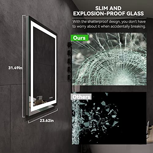 Anten 32 X 24 Led Mirror For Bathroom, Led Vanity Mirror, Adjustable 3 Color, Dimmable Vanity Mirror With Lights, Anti-Fog, Touch Control Wall Mounted Bathroom Mirror, Horizontal & Vertical #TOP5