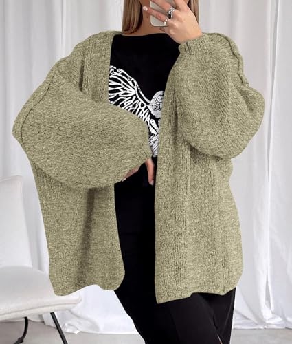 Image of PRETTYGARDEN Womens Oversized Cardigan Sweaters 2026 Fall Long Lantern Sleeve Knit Open Front Lightweight Sweater