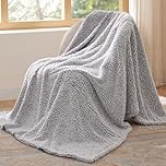 Bedsure Fleece Sherpa Throw Blanket - Super Soft, Cozy & Warm Fluffy Blanket for Sofa and Bed, Single, Light Grey, 130x150cm