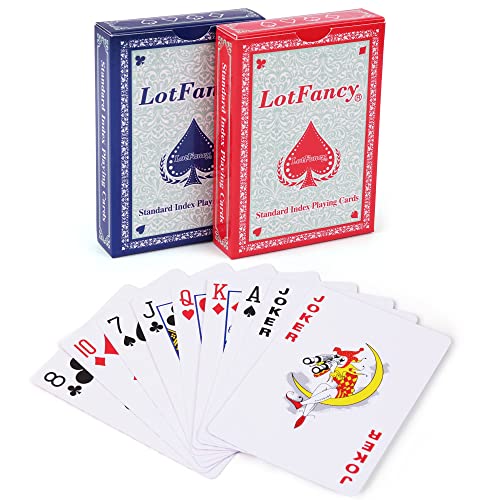 Lotfancy Playing Cards, 2 Pack, Poker Size Standard Index, Decks Of Cards (Blue And Red), For Blackjack, Euchre, Canasta Card Game, Casino Grade #TOP30