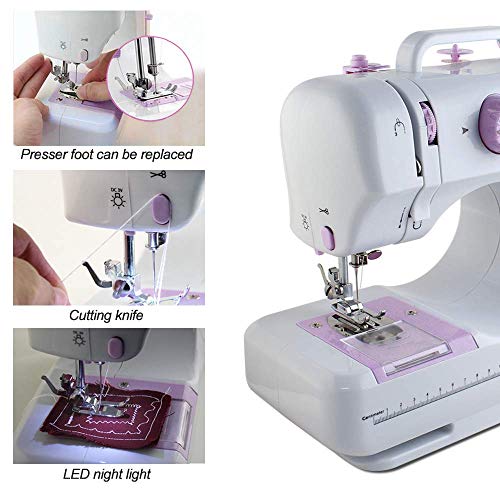 Image of Mini Sewing Machine For Beginner, Portable Machine,12 Built-In Stitches Small Double Threads And Two Speed Multi-Function Mending With Foot Pedal Kids, Women (B13)