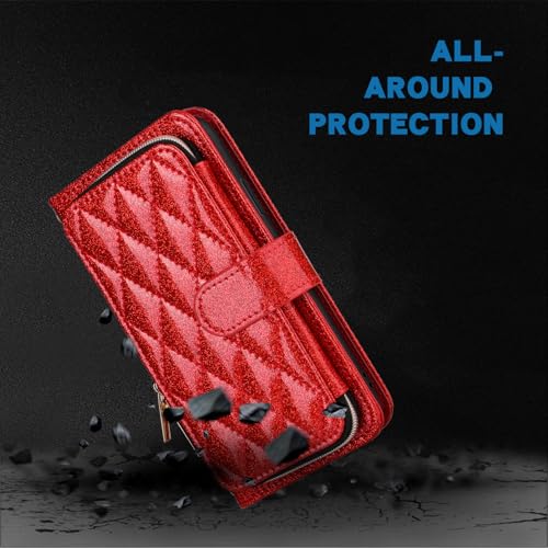 Furill Wallet Case for Samsung Galaxy S20 Plus S20+ 5G with Wrist Strap Crossbody Shoulder Strap Stand Leather Phone Cover with 9+ Card Slots Zipper Purse S20+5G S20plus 20S + S2O S 20 20+ G5 Red - image 8