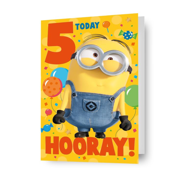 Despicable Me Age 5 Birthday Card Minions 5th Birthday Cute Cartoon Card For Son Daughter Nephew Neice Grandson Granddaugther Milestone Birthday Card