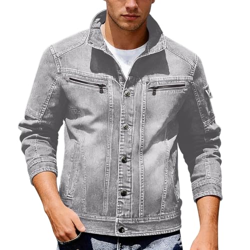 Generisch Chaqueta vaquera para hombre, vintage, de manga larga, chaqueta vaquera, monocolor, elegante, informal, con botones, con bolsillo en el pecho, corte regular, chaqueta de verano, ropa de