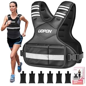 Adjustable Weighted Vest, 2.72-5.44kg Weighted Vest with 6 * 0.45kg Ironsand Weights for Women, Weighted Vest with Reflective Strips & Plus Pockets for Running, Walking & Strength Training