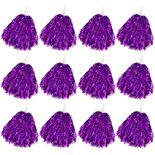 Faxco 12 Pack Pom Poms Cheerleading Pom Poms Bulk Sports Dance Plastic Cheer Pompoms with Plastic Handles for Rooters Cheering Squard Cheering Team Game Dancing Party Kids Adults