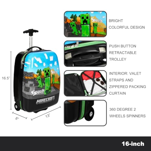 Bioworld Minecraft Cliffside Creepers Youth 18" 2-Wheeled Hardside Luggage4