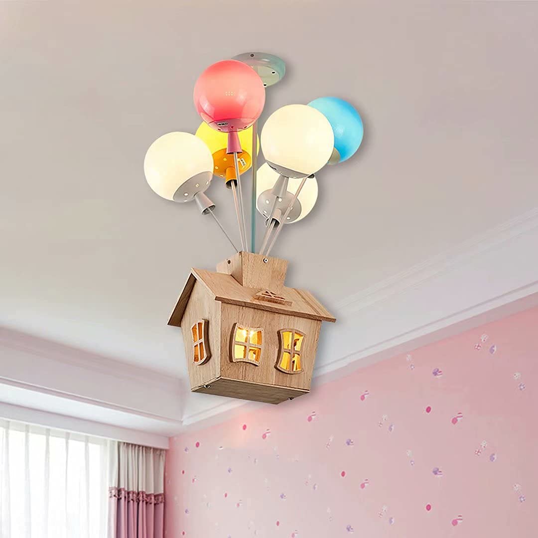 nowoczesny kreatywny żyrandol nordycki latający dom sypialnia oświetlenie do pokoju dziecięcego kolorowy balon lampa sufitowa pokój dziecięcy sypialnia oświetlenie dekoracyjne, 42 * 58 cm Interesting