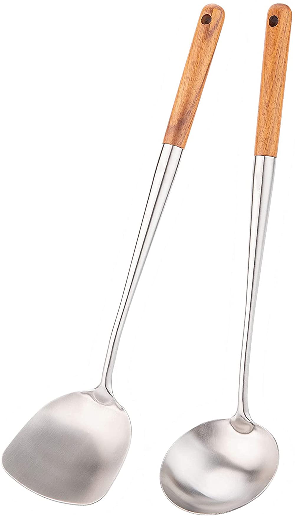 ELECDON Stainless Steel & Wooden Spoon with Spatula Set (2 Pieces, 17in)