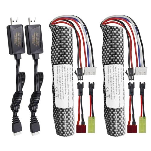 Fytoo 2PCS 3S 11.1V 2000mAh Li-ion Battery SM-2P Plug Connector with USB Charging Cable for Airsoft Gel Water Ball Blaster Airsoft Gel Ball Blaster Replacement Batteries