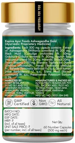 Kapiva Ashwagandha Gold Capsules, 183rd day harvested Potent Nagori Ashwagandha With Gold, Shilajit | Helps in Stress Management, Improve Energy and Stamina | For Men & Women... - Image 2