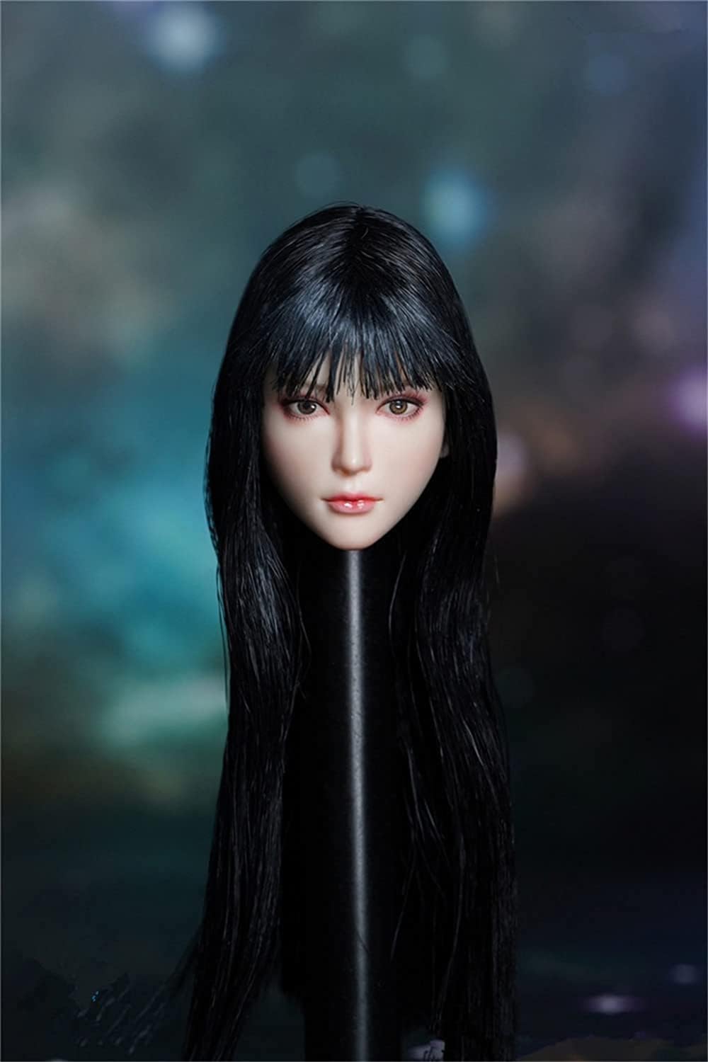 1/6 Scale Female Head Sculpt, Asian Woman Pale Skin Head Carved Black Straight Hair for 12inch Phicen TBLeague Action Figure Body Collection